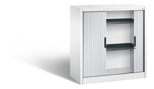 C+P dressoir met rolluik Omnispace, H1030xB1000xD420mm, kleur: verkeerswit/wit aluminium, verzonken greep, 2 niveaus, 3242-00 S10206