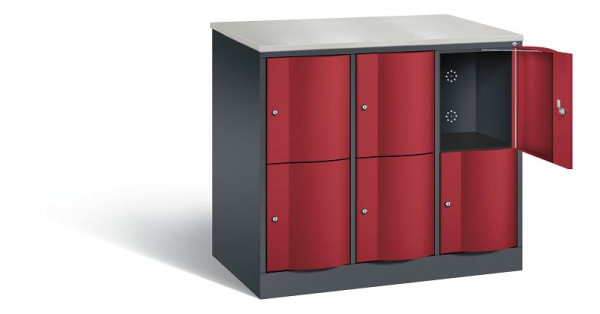 C+P XL lockerkast Resisto, H1077xB1148xD640mm, kleur: zwartgrijs/robijnrood, 8472-373 S10053