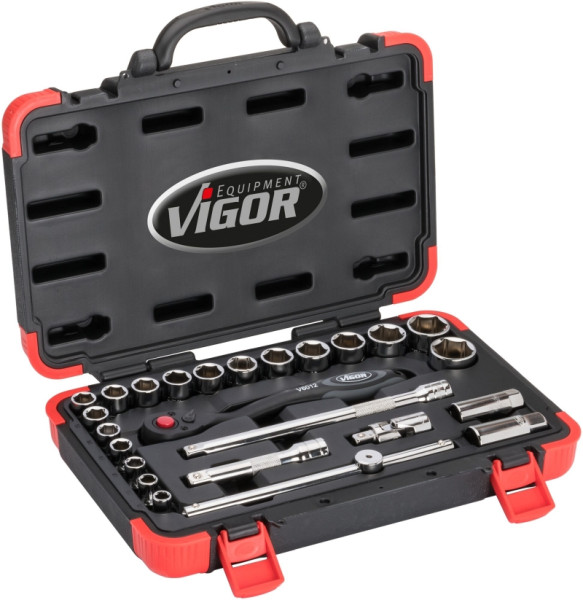 VIGOR dopsleutelset, hol vierkant 12,5 mm (1/2 inch), buitenzeskantprofiel, 10 - 32, aantal gereedschappen: 25, V2460N