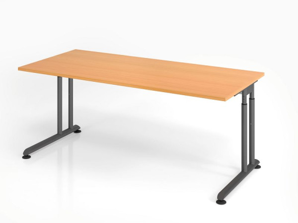 Hammerbacher bureau ZS19, 180 x 80 cm, blad: beukenhout, 25 mm dik, ABS dikke rand, rechthoekige vorm, grafiet, VZS19/6/G