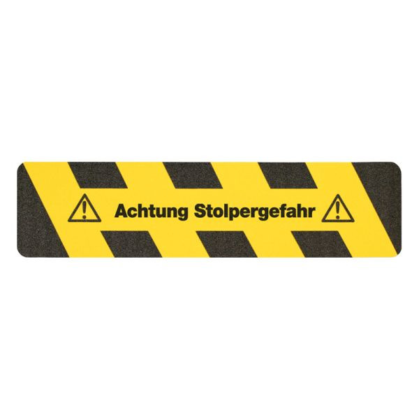 m2 antislip bekleding waarschuwingsmarkering zwart/geel tekst "Let op: struikelgevaar" strip 150x610mm, M121500610