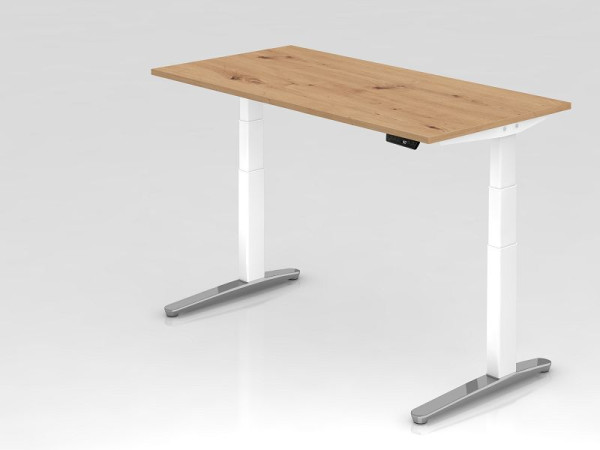 Hammerbacher bureau XBHM16, 160 x 80 cm, blad: knoestig eiken, 25 mm dik, ABS dikke rand, rechthoekige vorm, wit gepolijst, VXBHM16/R/WC