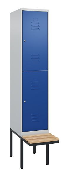 C+P dubbeldekkerkast Classic PLUS, 2120x400x815mm, 7035/5010, cilindersloten, beukenhouten zitlatten, zwevende zitting, 0803407-12 S10093
