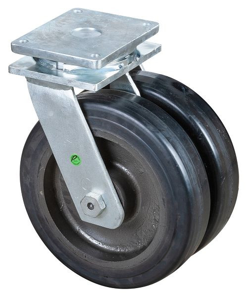 BS rollen zware dubbele rol, wielbreedte 2x100 mm, wiel-Ø 400 mm, draagvermogen 3000 kg, zwarte elastische banden, gegoten wiellichaam, kogellagers, S100.B81.400