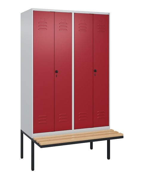 C+P Umkleidespind Classic PLUS SW, 4 Abteile, 2120x1200x815mm, 7035/3003, Drehriegel, Buche-Sitzleisten, 0800427-40 S10001