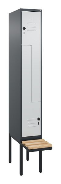 C+P Z-Spind Classic PLUS, Bank, 2 Abteile, 2120x300x815mm, 7016/7035, Drehriegel, Buche-Sitzleisten, 0800437-102 S10013