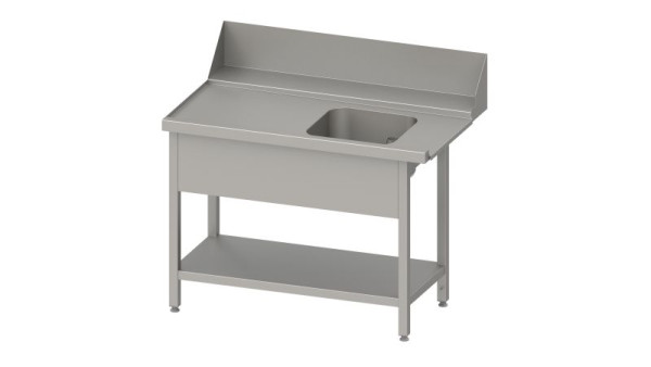 Stalgast RVS aanvoertafel, mandgeleider met afschot, onderblad, 1 wasbak, 1000x750x880mm, linkerzijde, opstaande rand, wastafelblad, VZL10714LA
