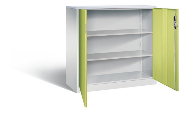 C+P kantoorkast Acurado, H1200xB1200xD500mm, kleur: lichtgrijs / viridine groen, verzonken handgreep, 3 niveaus, 9487-1200 S10185