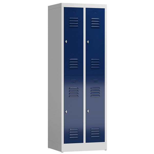 Lüllmann ClassiX kledingkast, 2 vakken, dubbeldekker, 1800 x 590 x 500 mm, lichtgrijs/gentiaanblauw, X-520221