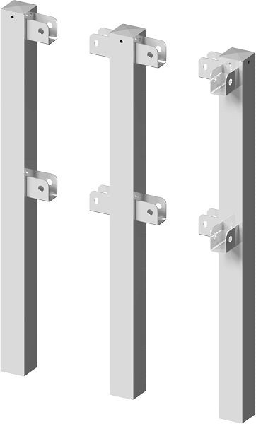Schake-beschermingsrailing, stalen buis 70 x 70 mm, steunpaal om in beton te plaatsen, eindpaal voor boven- en knierail, thermisch verzinkt, 4270