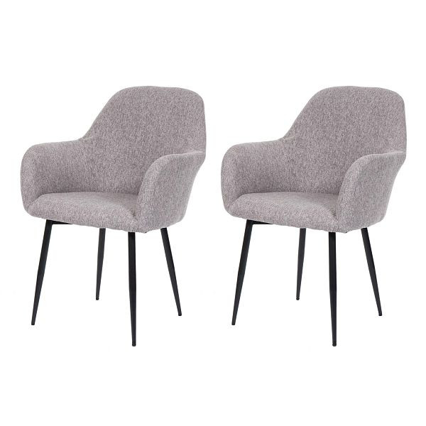 Mendler set van 2 eetkamerstoelen HWC-F18, stoel keukenstoel, retro design, stof/textiel grijs, zwarte poten, 69240