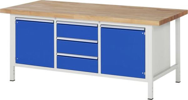 RAU werkbank serie 8000 - frameconstructie (gelast frame), 4 x laden, 2 x deuren, 2 x planken, 2000x840x900 mm, 03-8569A2-209B4S.11