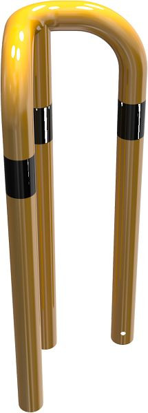 Schak-stootbeschermbeugel 90° gelijkbenig stalen buis Ø 76 mm geel/zwart, totale breedte: 350 mm, hoogte boven de grond: 650 mm, voor inzetting in beton, 477_30BG