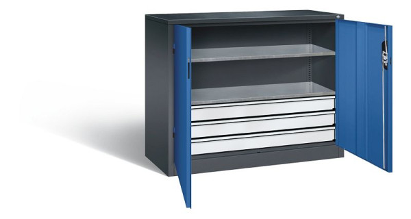 C+P gereedschapskast Acurado, H1000xB1200xD500mm, kleur: zwartgrijs / gentiaanblauw, verzonken handgreep, 8831-5035 S10177