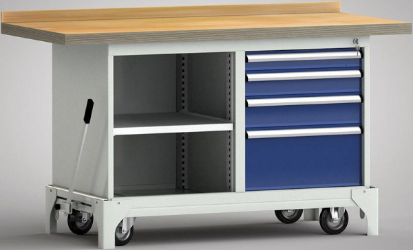 KLW mobiele standaard werkbank - 1500 x 700 x 866 mm L x B x H, WS782N-1500M40-E7045