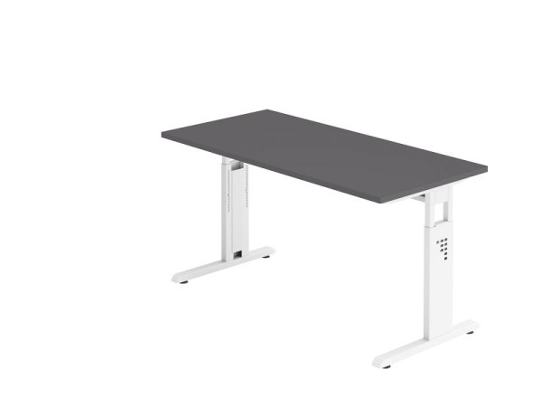 Hammerbacher bureau C-poot 140x67cm grafiet/wit, 25 mm dik, 2 mm ABS rand. Rechthoekige vorm, VOS614/G/W