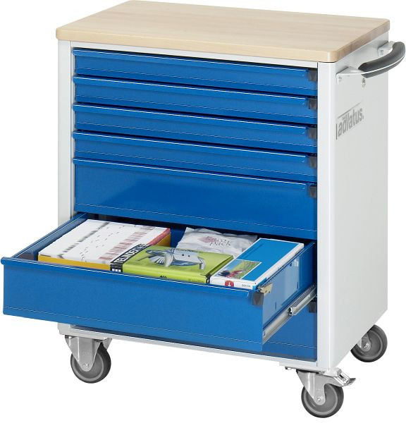 RAU gereedschapswagen serie adlatus, massief beukenhouten blad, 7 x laden, 700x860x500 mm, 02-7365B.11