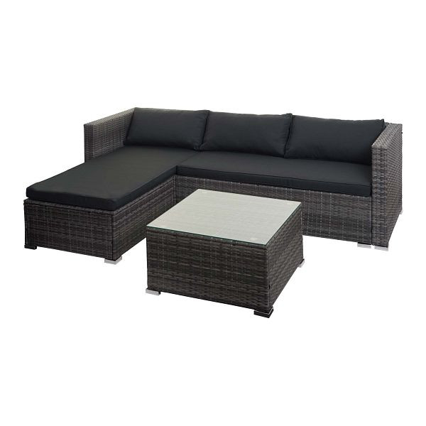 Mendler poly rotan set HWC-F57, balkon/tuin/loungeset bank zitgroep, grijs, donkergrijze kussens zonder sierkussens, 76133+76134