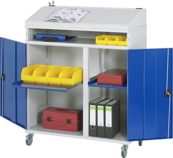 RAU zijkast sta bureau - model 01, B1100xD520xH1110/1220mm, inclusief set wielen, middensteun voor het verdelen van de inbouwbreedte, 07-1100T-M01F.11