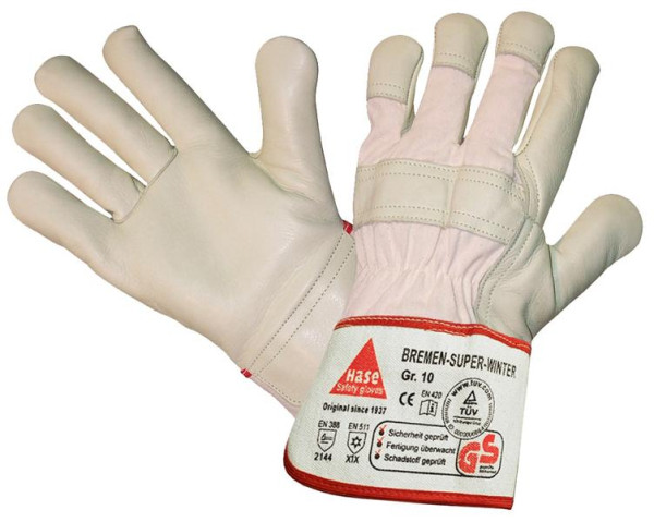 Hase Safety BREMEN-SUPER-WINTER, 5 Fg.-Handschuhe aus Vollleder, Größe: 12, VE: 12 Paar, 293300-12