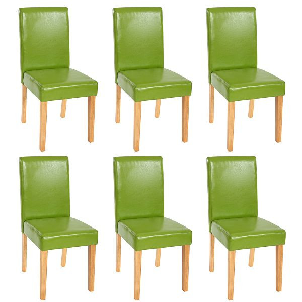 Mendler set van 6 eetkamerstoelen, keukenstoelen, Littau, kunstleer, groen, lichte poten, 33686+33700