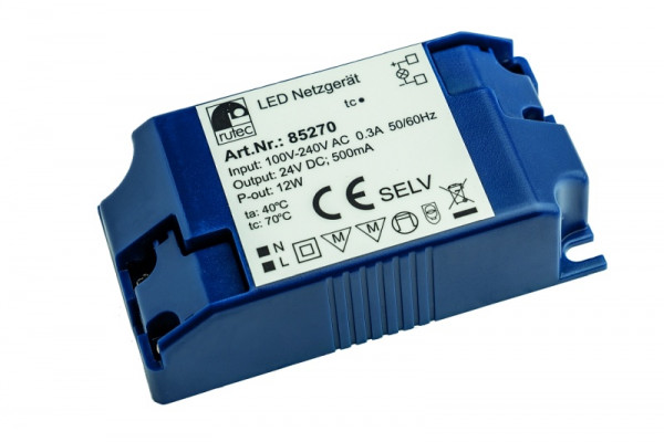 rutec Projekt LED voeding 24V 12W IP20, schroefaansluiting, PHE270