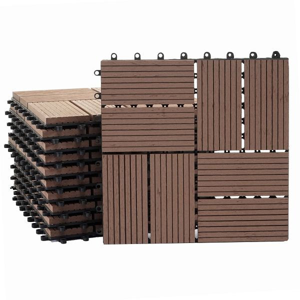 Mendler WPC vloertegel Rhone, houtlook balkon/terras, 11x elk 30x30cm = 1m², premium, koffievierkanten, 65111