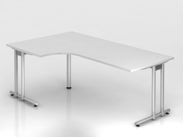 Hammerbacher hoektafel C-poot 200x120cm 90° wit/zilver, hoekvorm 90°, horizontale kabelgoot, werkhoogte 72 cm, VNS82/W/S