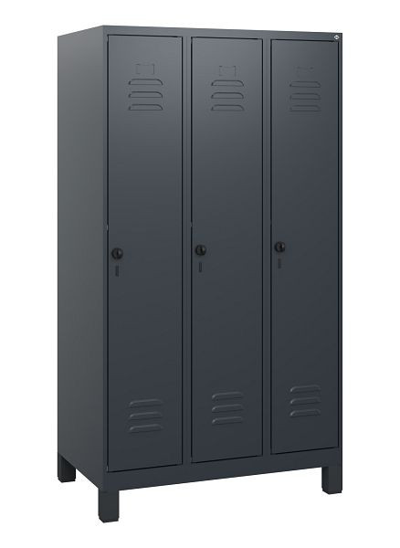 C+P Umkleidespind Classic PLUS, Füße, 3 Abteile, 1630x900x500mm, 7035/7016, Drehriegel, 0800105-30 S10008