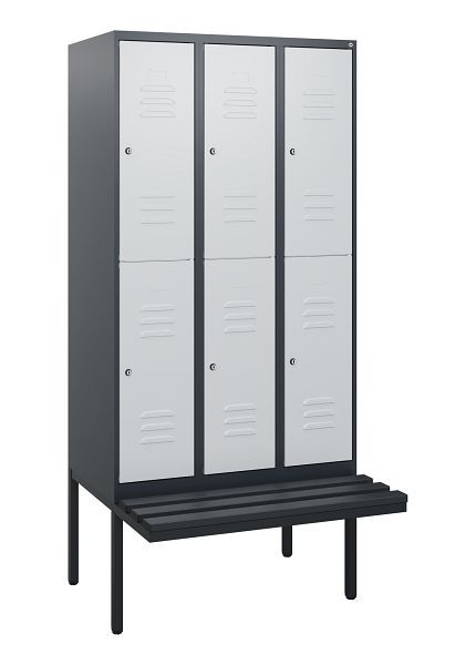 C+P dubbeldekskast Classic PLUS, 3 compartimenten, 1950x900x815mm, 7016/7035, cilindersloten, zwevende zitting, 0803405-30 S10088