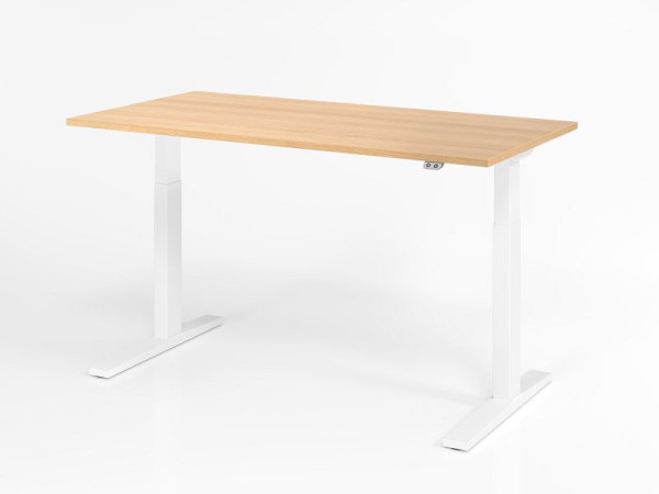Hammerbacher bureau XMKA16, 160 x 80 cm, blad: eikenhout, 25 mm dik, ABS dikke rand, rechthoekige vorm, wit, VXMKA16/E/W