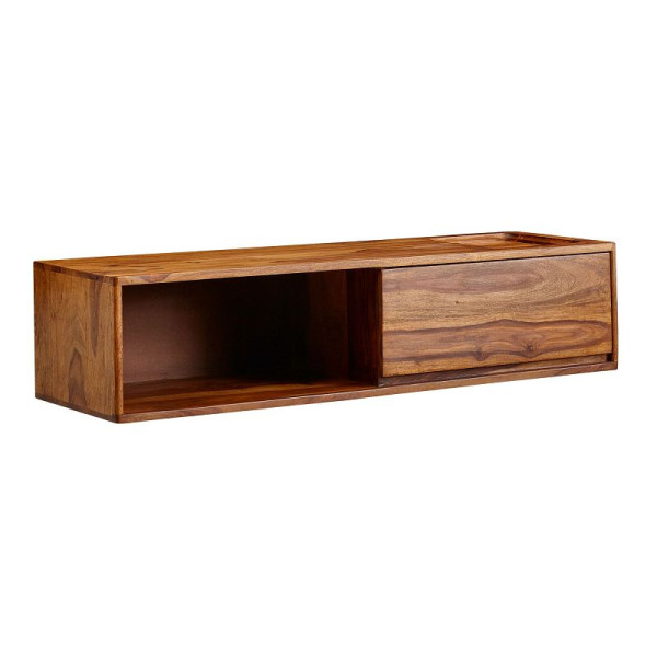 Wohnling Lowboard hangend sheesham massief hout 108x25x34 cm tv-meubel bruin, design tv-tafel met opbergruimte, met opbergvak en lade, WL6.524