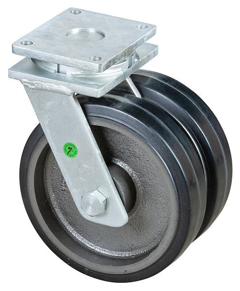 BS Rollen dubbel zwaarlastwiel, wielbreedte 2x75 mm, wiel-Ø 300 mm, draagvermogen 1700 kg, zwarte elastische banden, gegoten wiellichaam, kogellagers, S100.B81.300