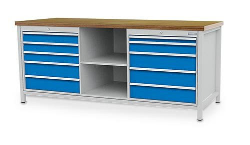 Bedrunka + Hirth box werkbank serie 2000 R24-24, 4x100, 5x150, 1x50, lade volledig uittrekbaar 100%, 2000 x 750 x 859 mm, 03.20.15V