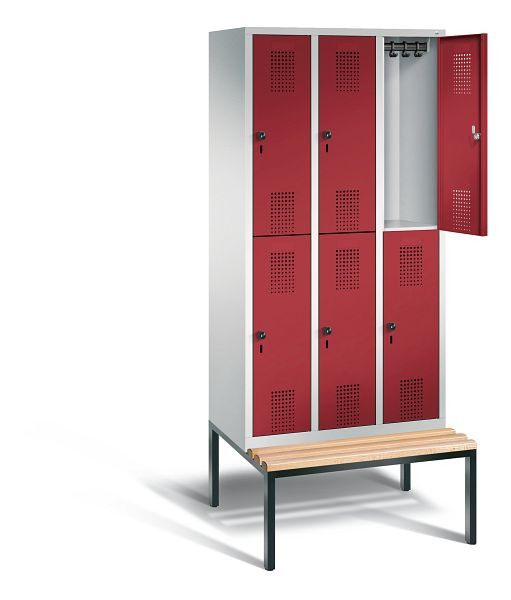 C+P locker dubbeldekker Evolo, H2090xW900xD815mm, kleur: lichtgrijs/robijnrood, 48350-30 S10108