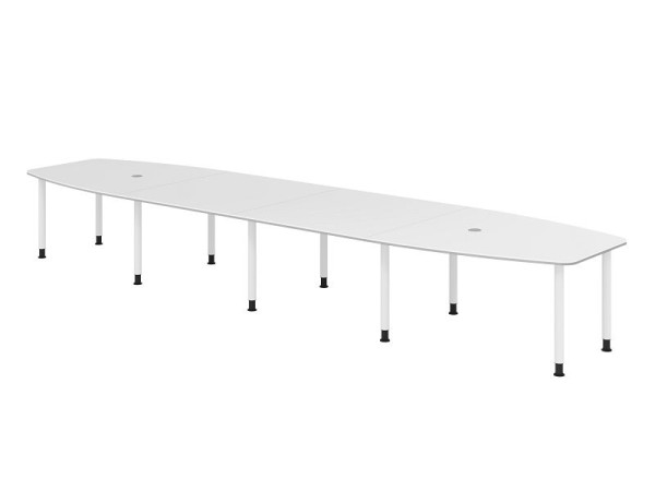 Hammerbacher vergadertafel KT52C, 520 x 130 cm, blad: wit, 25 mm dik, 2 mm duorand, tienpoots frame wit, werkhoogte 72-74 cm, VKT52C/W/W