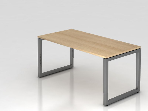 Hammerbacher bureau O-voet vierkant 160x80cm eiken/grafiet, rechthoekige vorm met zwevend tafelblad, VRS16/E/G