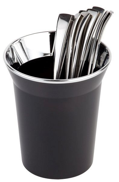 APS tafelresten/bestekcontainer, Ø 13 cm, hoogte: 15 cm, SAN, zwart, met verchroomde rand, -TOP CHROME-, 00026