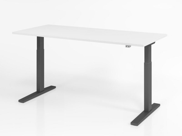 Hammerbacher bureau XMKA19, 180 x 80 cm, blad: wit, 25 mm dik, ABS dikke rand, rechthoekige vorm, grafiet, VXMKA19/W/G