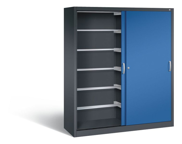 C+P schuifdeurkast Acurado, H1950xB1600xD500mm, kleur: zwartgrijs / gentiaanblauw, beugelgreep, 2150-60 S10029