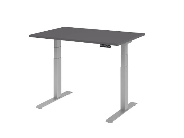 Hammerbacher bureau XDKB12, 120 x 80 cm, blad: grafiet, 25 mm dik, ABS dikke rand, rechthoekige vorm, zilver, VXDKB12/G/S