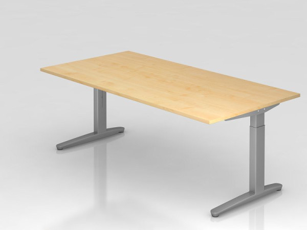 Hammerbacher bureau C-poot 200x100cm esdoorn/zilver, aluminium loper zilver (vergelijkbaar met RAL 9006), VXB2E/3/SS