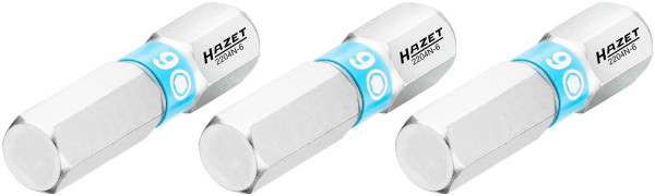 Hazet bit, massief zeskant 6,3 (1/4 inch), binnenzeskant profiel, 6 mm, aantal gereedschappen: 3, sleutelwijdte: 6 mm, 2204N-6/3