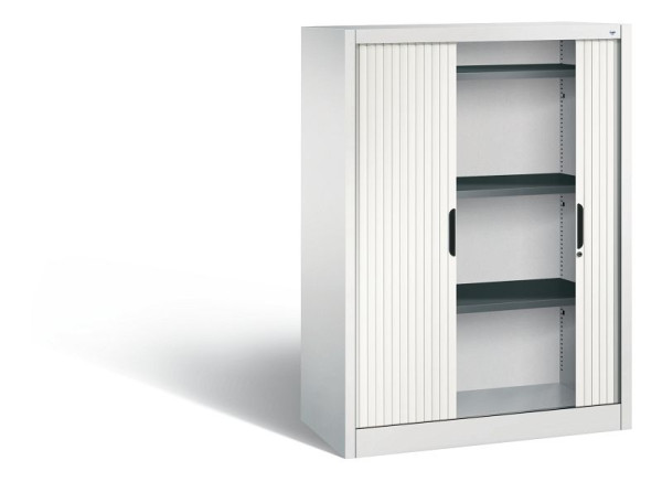 C+P dressoir met rolluik Omnispace, H1345xB1000xD420mm, kleur: lichtgrijs/verkeerswit, verzonken greep, 3 niveaus, 3222-00 S10089
