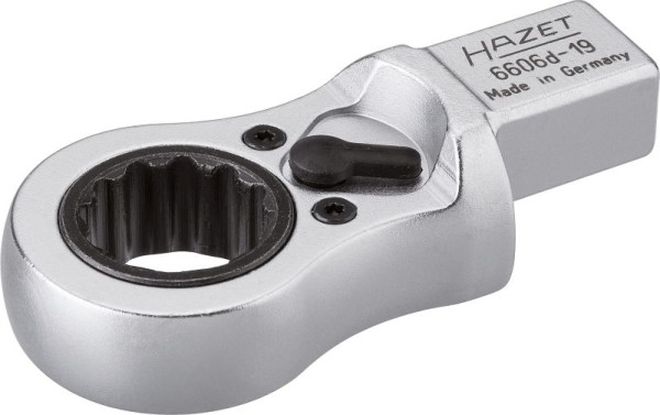 Hazet ringratelsleutel, inzetvierkant 14 x 18 mm, uitwendig dubbel zeskantprofiel, 19 mm, 6606D-19