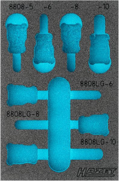 Hazet 2-componenten zachtschuim inzetstuk, voor 163-460/7 Afmetingen / lengte: 172 mm x 114 mm Organisatiesysteem maat: 1/9 (172 x 114 mm), 163-460L