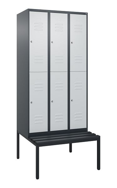 C+P dubbeldekskast Classic PLUS, 3 vakken, 2120x900x815mm, 7016/7035, cilindersloten, met bank eronder, 0803507-30 S10028