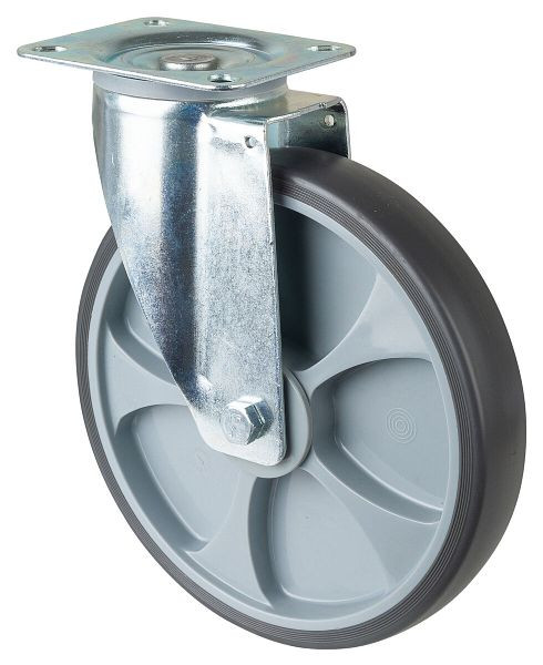 BS rollen transportrol, breedte 45 mm, Ø250 mm, tot 300 kg, grijze thermoplastische banden, kunststof wiellichaam, kogellagers, plaat, L400.A85.250
