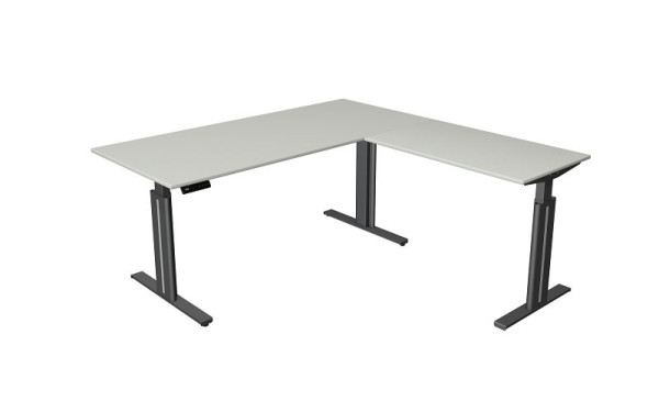 Kerkmann zit-statafel B 1800 x D 800 mm, met aanbouwelement 1000 x 600 mm, elektrisch in hoogte verstelbaar van 720-1200 mm, geheugenfunctie, lichtgrijs, 10324611