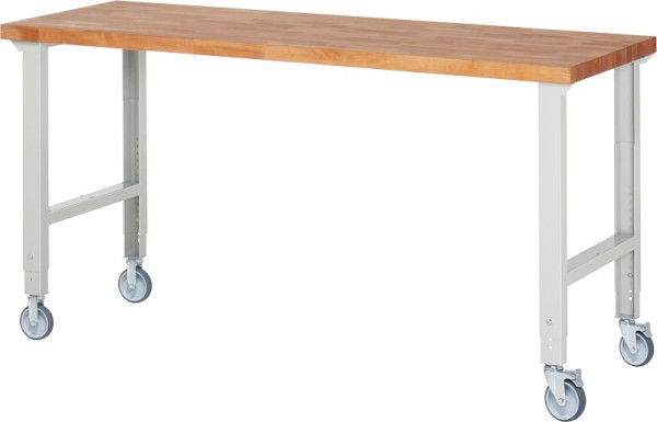 RAU Verrijdbare werkbank (in hoogte verstelbaar) 7000-1, 2000x700x950-1000mm, elk 2 bokwielen en zwenkwielen, 05-7000-1-207B4H22.12